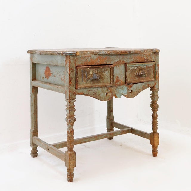 20th Century Wood Side Table with 2 Drawers For Sale - Image 6 of 17