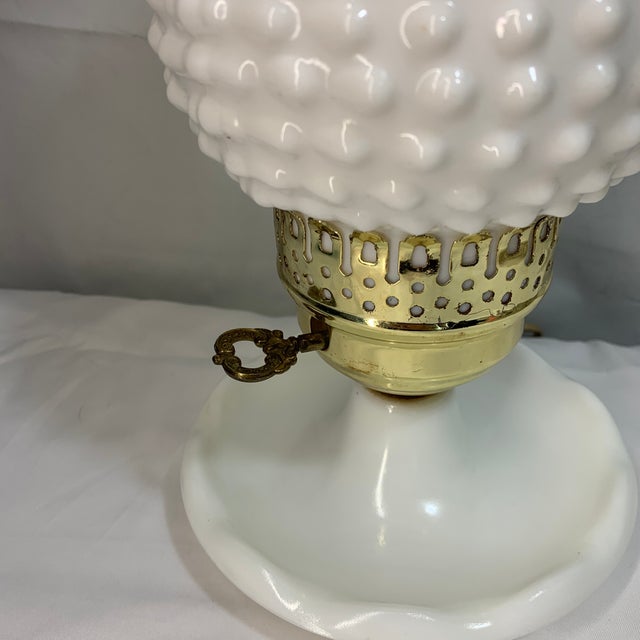 Fenton Art Glass Company Vintage White Hobnail Milk Glass Hurricane Boudoir Lamp For Sale - Image 4 of 8