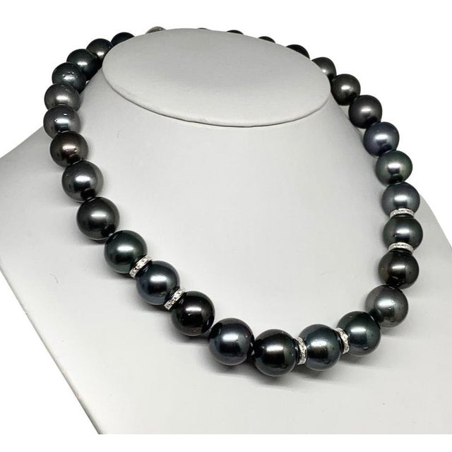 Diamond Tahitian Pearl Necklace 14 Karat Gold Certified For Sale - Image 9 of 10
