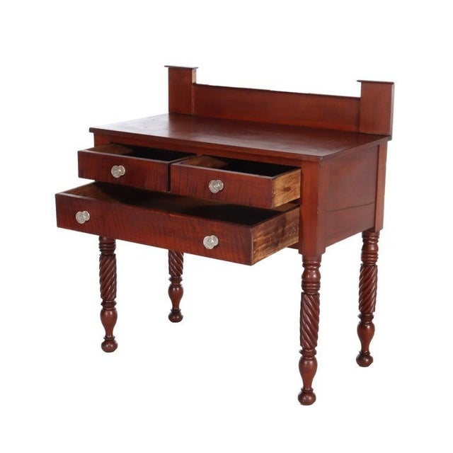 Antique Sheraton Cherry & Tiger Maple 3-Drawer Server C1830 For Sale - Image 11 of 15