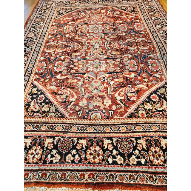 Persian Vintage Persian Mahal Sultanabad Rug, Hand-Knotted Wool, Geometric Pattern, 9x13, Rust-Red & Navy For Sale - Image 3 of 17