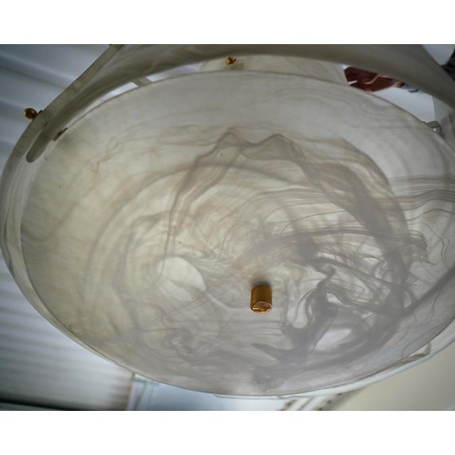 White Murano Art Glass and Brass White Round Chandelier, 2000 For Sale - Image 8 of 11
