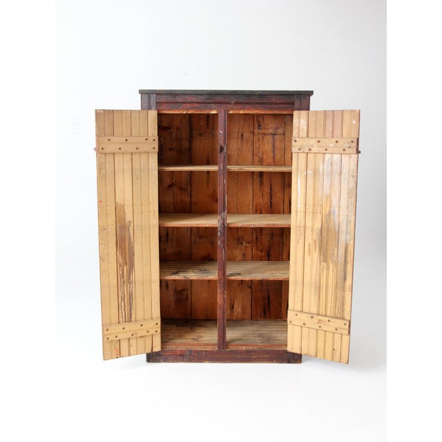 Farmhouse Antique Primitive Cabinet Cupboard For Sale - Image 3 of 18