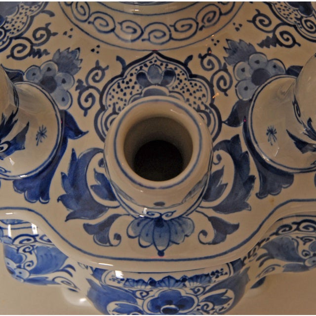 Royal Delft Tulip Vase Tulpiere Blue and White Earthenware Dragon Handles For Sale - Image 10 of 15