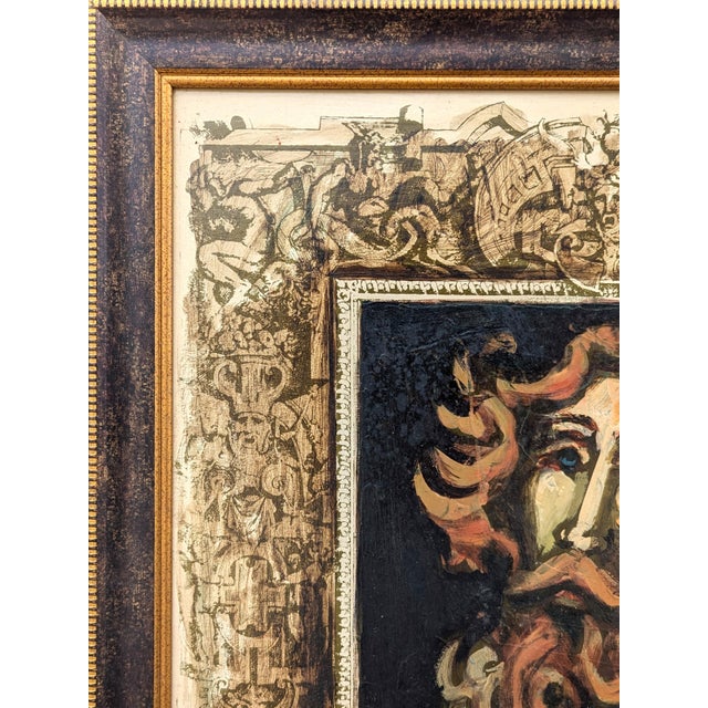 Mid 20th Century David Adickes "Man with Beard & Blue Eyes, Brown" Modern Cubist Inspired Portrait Painting, 1960s For Sale - Image 5 of 11