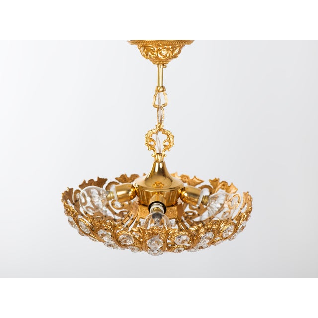 1960s Gilt Brass & Faceted Crystal Pendant Lamp For Sale - Image 4 of 10