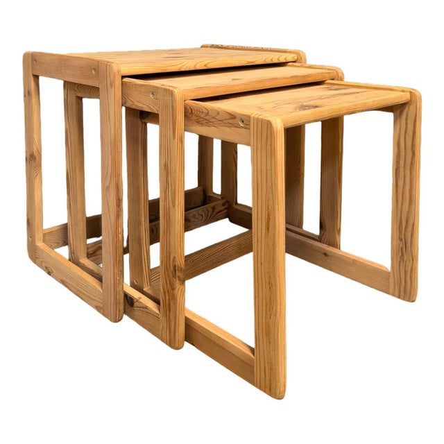 Pickled Pine Nesting Tables, Set of 3 For Sale - Image 5 of 5