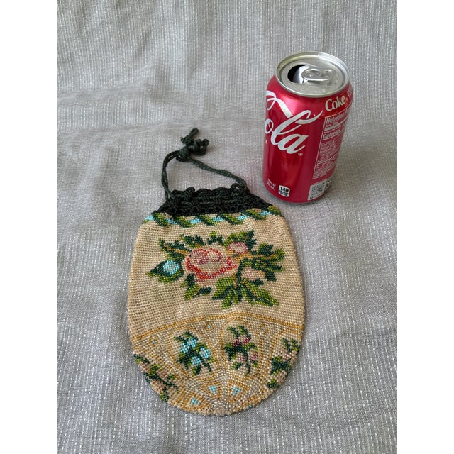 Antique Micro Beaded Floral Drawstring Purse For Sale - Image 13 of 18