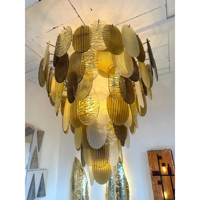 Glass Large Contemporary Chandelier Tan Brown Tapestry Murano Glass by Ad, Italy For Sale - Image 7 of 12