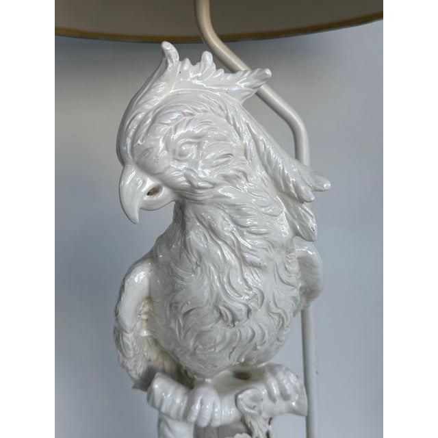 Hollywood Regency Vintage Large-Scale Hollywood-Regency, Blanc De Chine, Figural-Parrot Lamp For Sale - Image 3 of 6