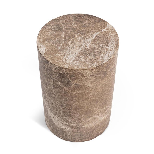Contemporary Taupe Faux Marble End Table / Pedestal Small For Sale - Image 3 of 6