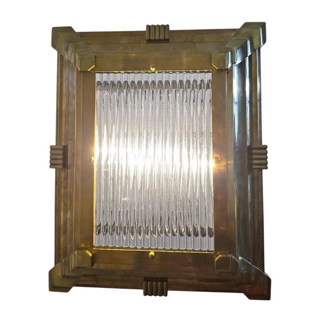 Atelier Petitot Early 20th Century Rectangular Industrial Brass and Glass Rod Vintage Chandelier For Sale - Image 4 of 18