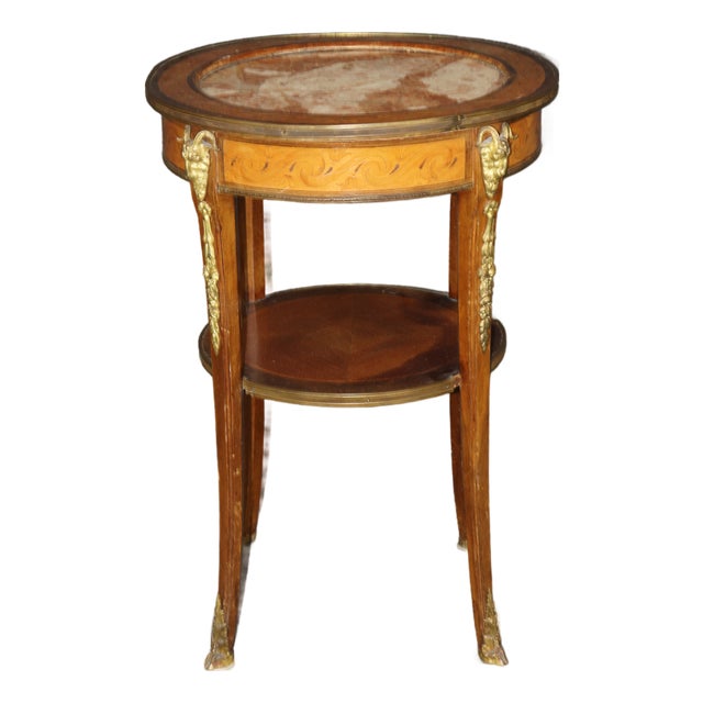 French Louis XV Style Bronze Mounted Rams Head Marble Top End Table For Sale