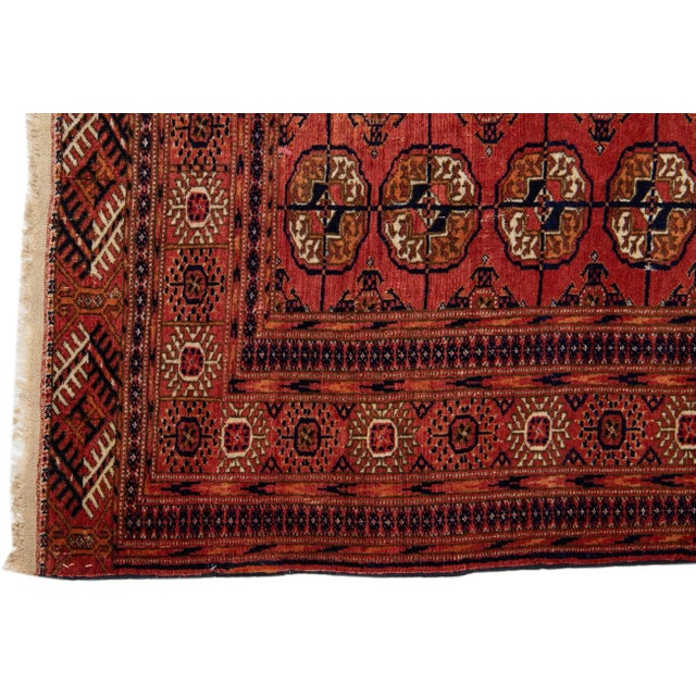 Textile 1960s Vintage Persian Turkman Brown Handmade All-Over Medallion Wool Rug For Sale - Image 7 of 12