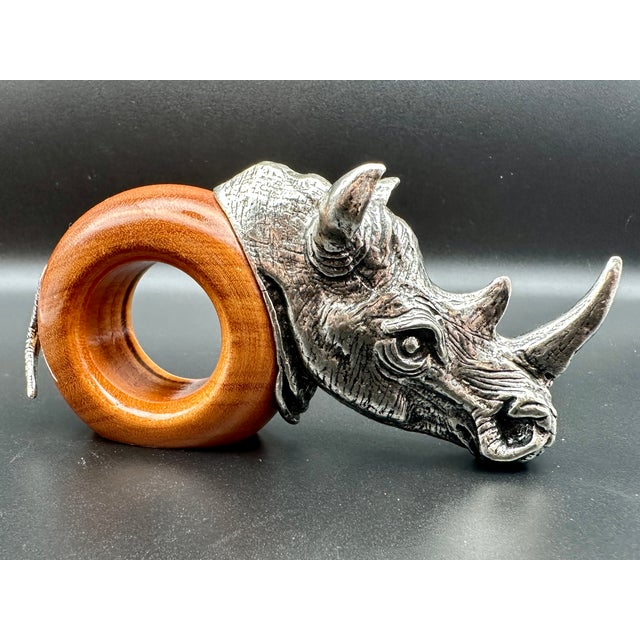 Vintage 1980s Makoulpa South African Pewter & Wood Safari Animal Napkin Rings – Set of 8 For Sale - Image 11 of 18