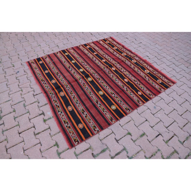 Mid-Century Modern 1960s Striped Dowry Handmade Mid Century Modern Handmade Kilim Rug For Sale - Image 3 of 10