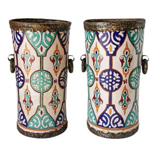 Handcrafted Moorish Ceramic Urns with Handles - A Pair For Sale