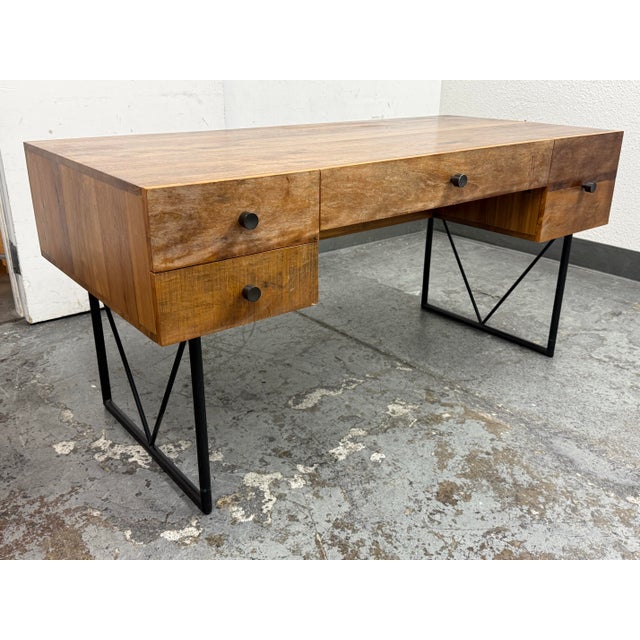 Industrial Crate & Barrel Atwood Rustic Industrial Desk For Sale - Image 3 of 13