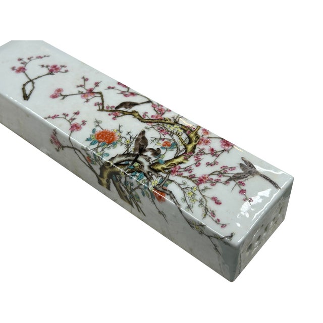 Ceramic Pair White Porcelain Flower Birds Scenery Rectangular Display Paperweight For Sale - Image 7 of 13