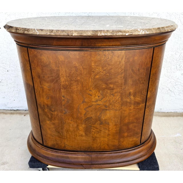 Thomasville Elysse Marble Top Accent Bar Cabinet Center End Table Burl Finish For Sale - Image 15 of 15