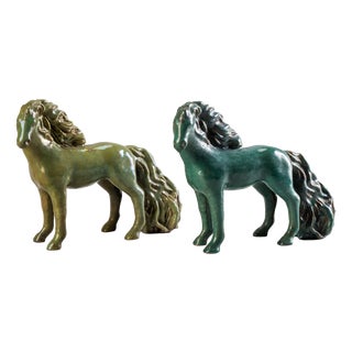 Horses in Glazed Ceramic from Guerrino Tramonti, Faenza, Italy, 1957, Set of 2 For Sale