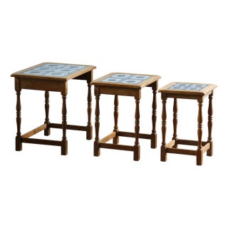 Vintage Danish Oak Stacking Tables in the style of Henning Kjærnulf, 1970s, Set of 3 For Sale
