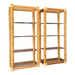 1980’s Organic Modern Restored Twisted Rattan Etageres-Pair For Sale