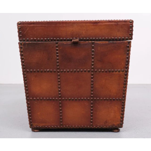 Brown Antique French Leather Embossed Box, 1880 For Sale - Image 8 of 10
