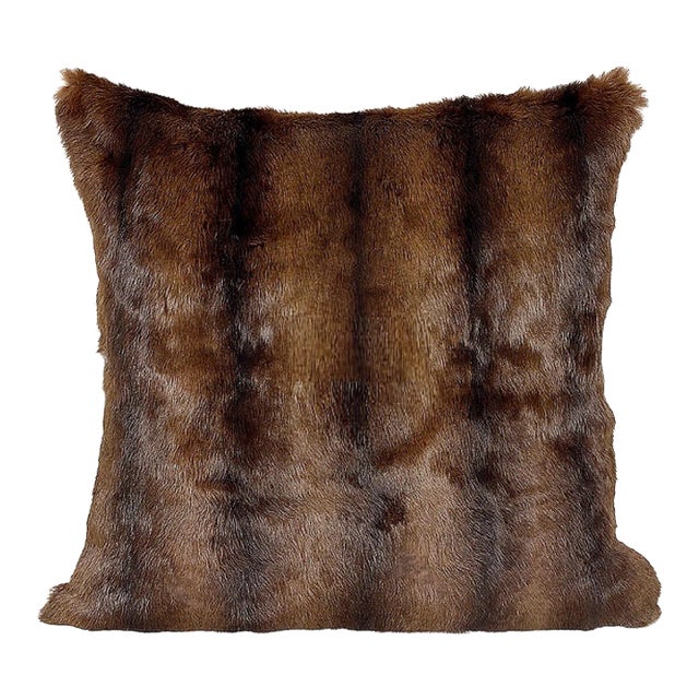 Vintage Geometric Muskrat Real Fur Pillow For Sale
