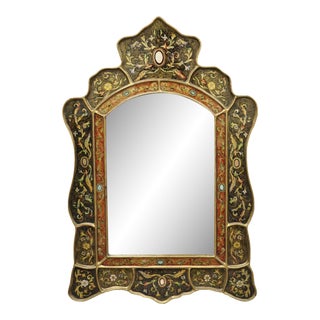 Vintage Decorator Venetian Style Painted Leafy Scroll Mirrored Frame Wall Mirror For Sale