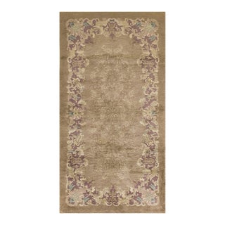 1920s Camel Field Geometric Antique Chinese Art Deco Wool Rug 3' 2'' X 5' 10'' For Sale
