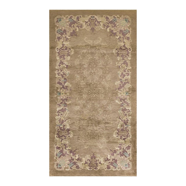 1920s Camel Field Geometric Antique Chinese Art Deco Wool Rug 3' 2'' X 5' 10'' For Sale