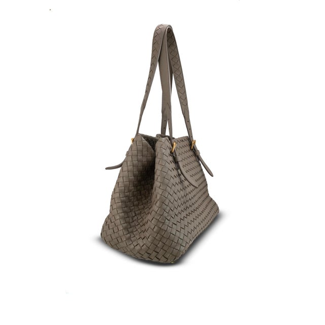 Modern Bottega Veneta Intrecciato Nappa Leather Taupe Gold-Tone Shoulder Handbag For Sale - Image 3 of 8