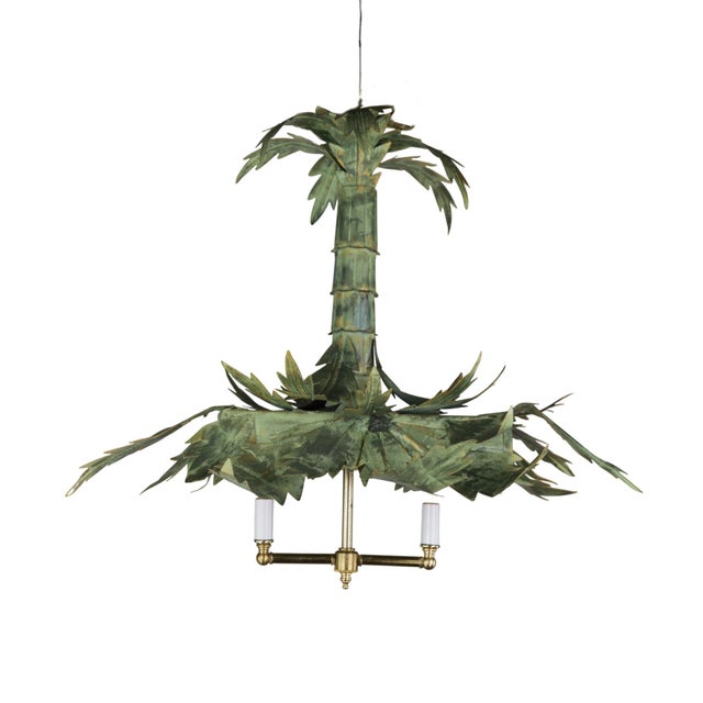 A Vintage Hollywood Regency-Style Bamboo Palm Tree Chandelier. For Sale - Image 11 of 11