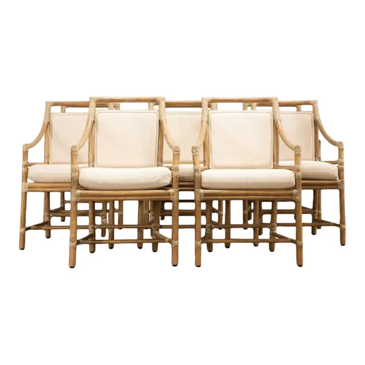 Set of Eight McGuire Organic Modern Rattan Target Dining Armchairs