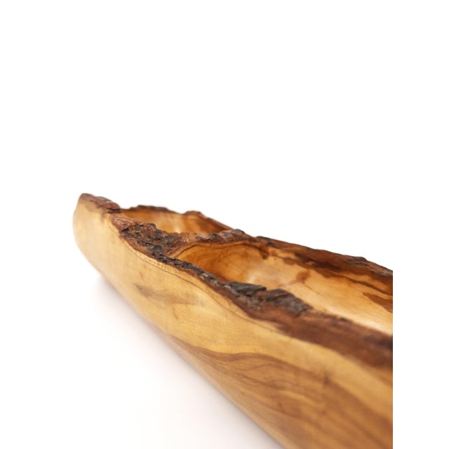 Hand-Carved Peruvian Olive Wood 3-Section Serving Bowl With Live Edge 18.75"l For Sale In New York - Image 6 of 15