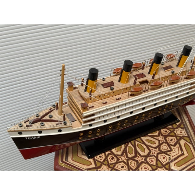 Early 21st Century Titanic Wooden Cruise Ship Model With Stand For Sale - Image 5 of 12