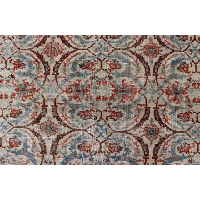 Antique Persian Tabriz Floral Circular Design in Ivory, Lt. Blue, Red, Brown 7'3 X 11'3 For Sale - Image 16 of 18
