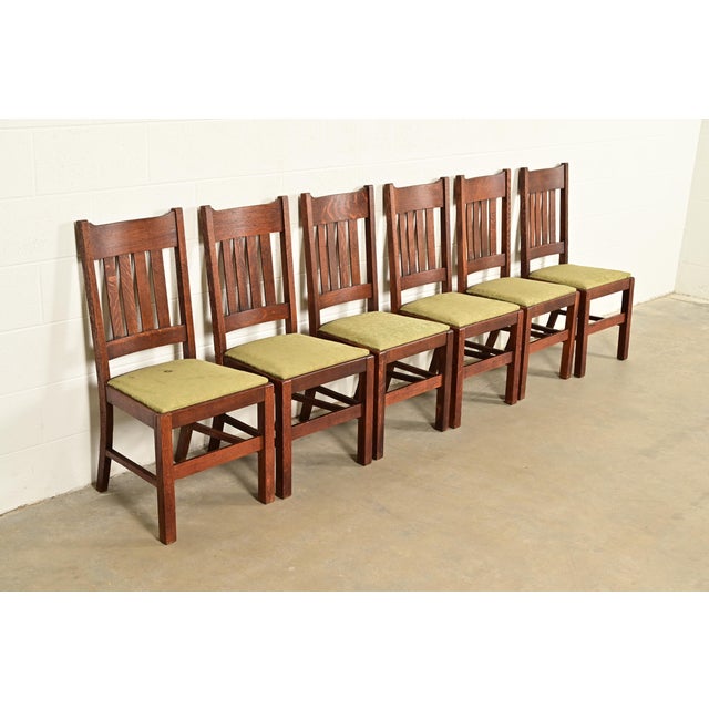 Early 20th Century Stickley Brothers Style Antique Mission Oak Arts & Crafts Dining Chairs, Set of Six For Sale - Image 5 of 13
