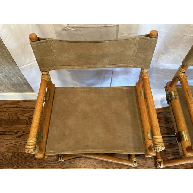 1980s Set of 4 Vintage McGuire X Director’s Chairs With Rawhide Wraps and Brass Accents, Made in U. S. A. For Sale In Detroit - Image 6 of 12