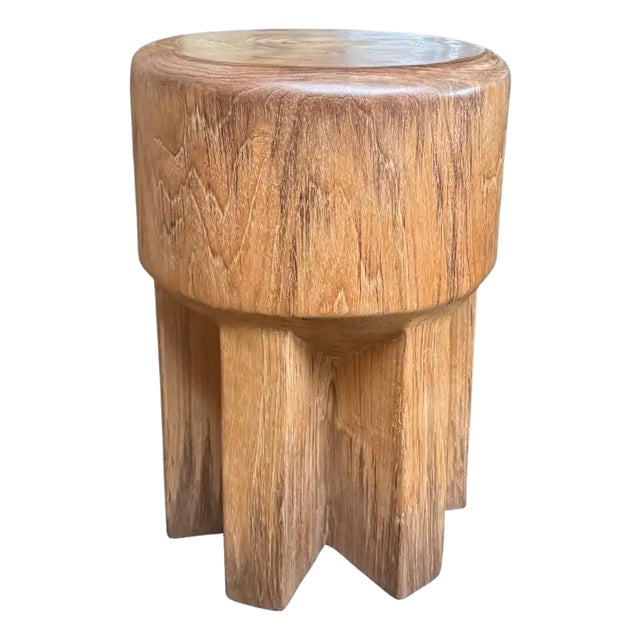 Round Teak Wood Side Table, Natural Finish, Modern Organic For Sale