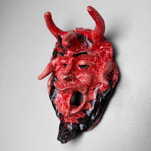 Early 21st Century Red Ceramic Apotropaic Mask, Gennaro Condurso, Italy, 2010s For Sale - Image 5 of 10