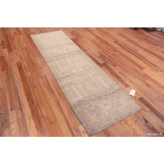A Beautifully Artistic Soft Light Neutral Grey Color Khotan Pomegranate Design Modern Hallway Runner Rug, Country of...
