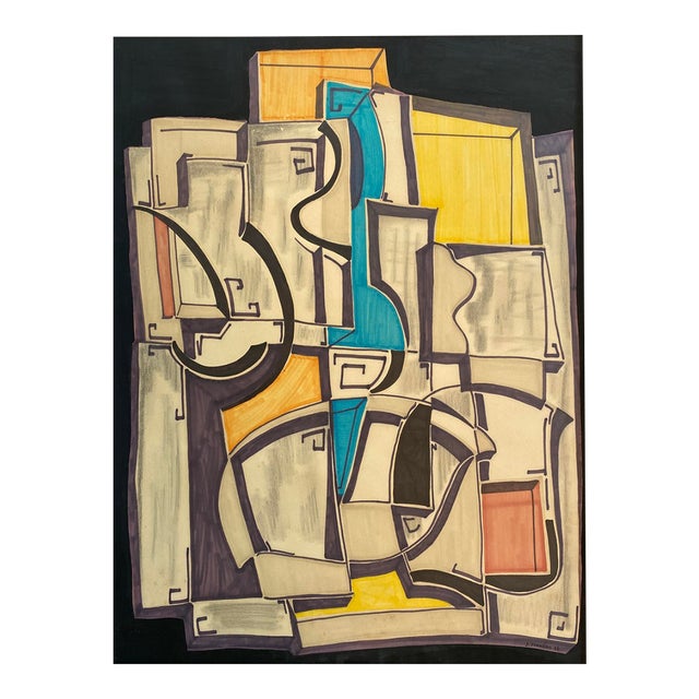 Cubist Abstract Composition, Marker & Graphite on Paper, Signed J. Forneris For Sale