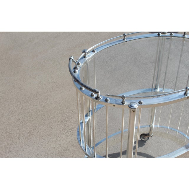 Silver Mid-Century Modern Bar Cart Silver Plate Oval For Sale - Image 8 of 18