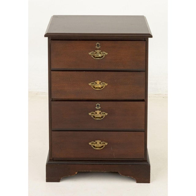 Chippendale Style Mahogany Two-Drawer Filing Cabinet, two drawers with brass handles, marked "1992 / the Bombay Company...