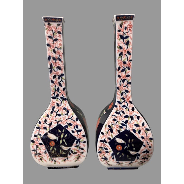 Ceramic Pair of Antique Floral Bird and Gilt Decorated 12" Porcelain Vases For Sale - Image 7 of 10
