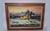 Large original vintage oil painting on canvas depicting a quiet rural winter scene with a rustic house, snow-covered...