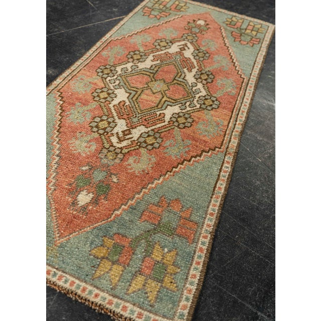 Textile Turkish Mini Rug Oriental Hand Knotted Vintage Rug 1'5" x 2'11" #21294 For Sale - Image 7 of 8