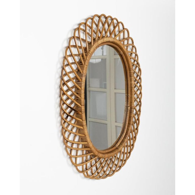 Mid-Century Modern Rattan and Bamboo Oval Wall Mirror by Franco Albini, Italy, 1960s For Sale - Image 9 of 12